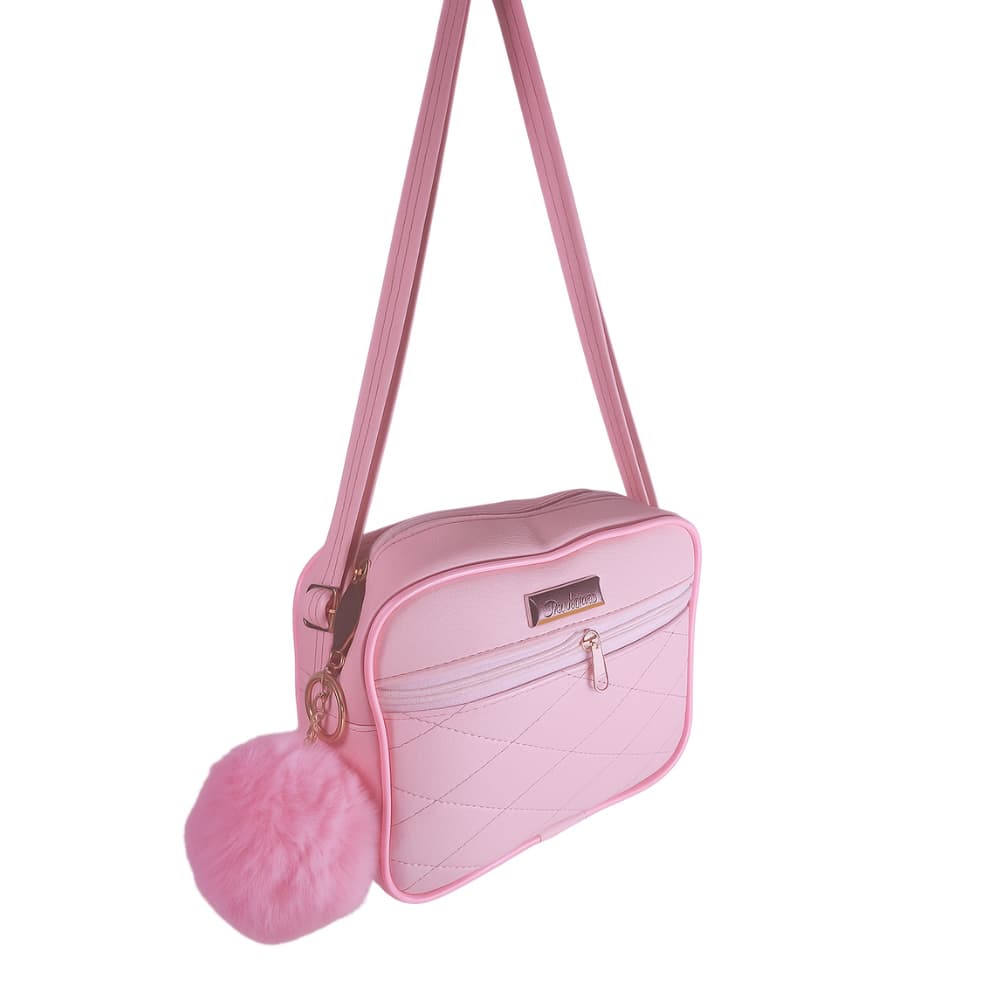 Bolsa Tiracolo Feminina Pequena Preta Martelasse Casual Dia a Dia Promoção Com Chaveiro Pom pom de brinde