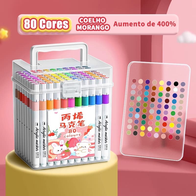 Kit Marcador Acrílico 24/36/48/60/80 Cores, Prova D’água, para Desenho, Pintura e Artesanato