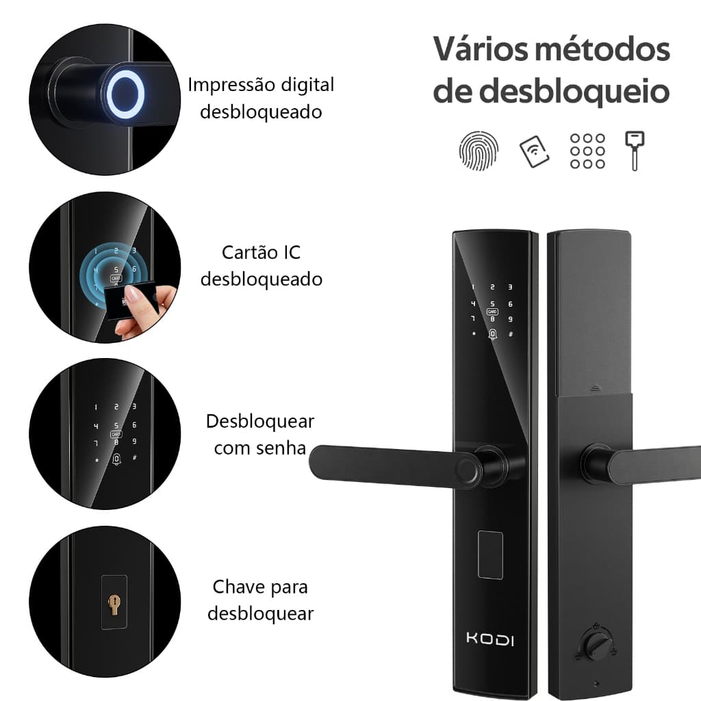 Fechadura Eletrônica Digital 5 em 1 Com Biometria,  Senha Touch, Chave e Tag-M15