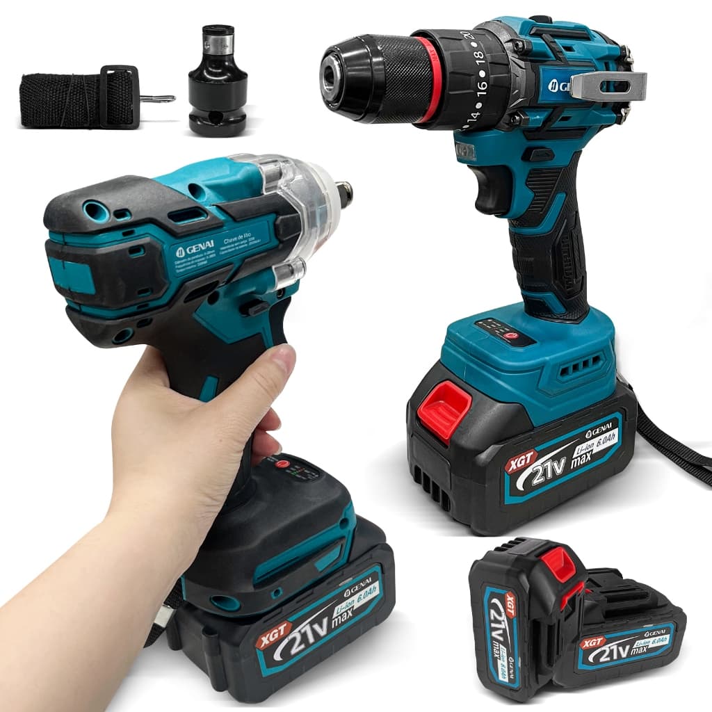 Kit Parafasudeira Chave De Impacto + Furadeira de impacto 21v Portátil Recarregável Com 2 Baterias