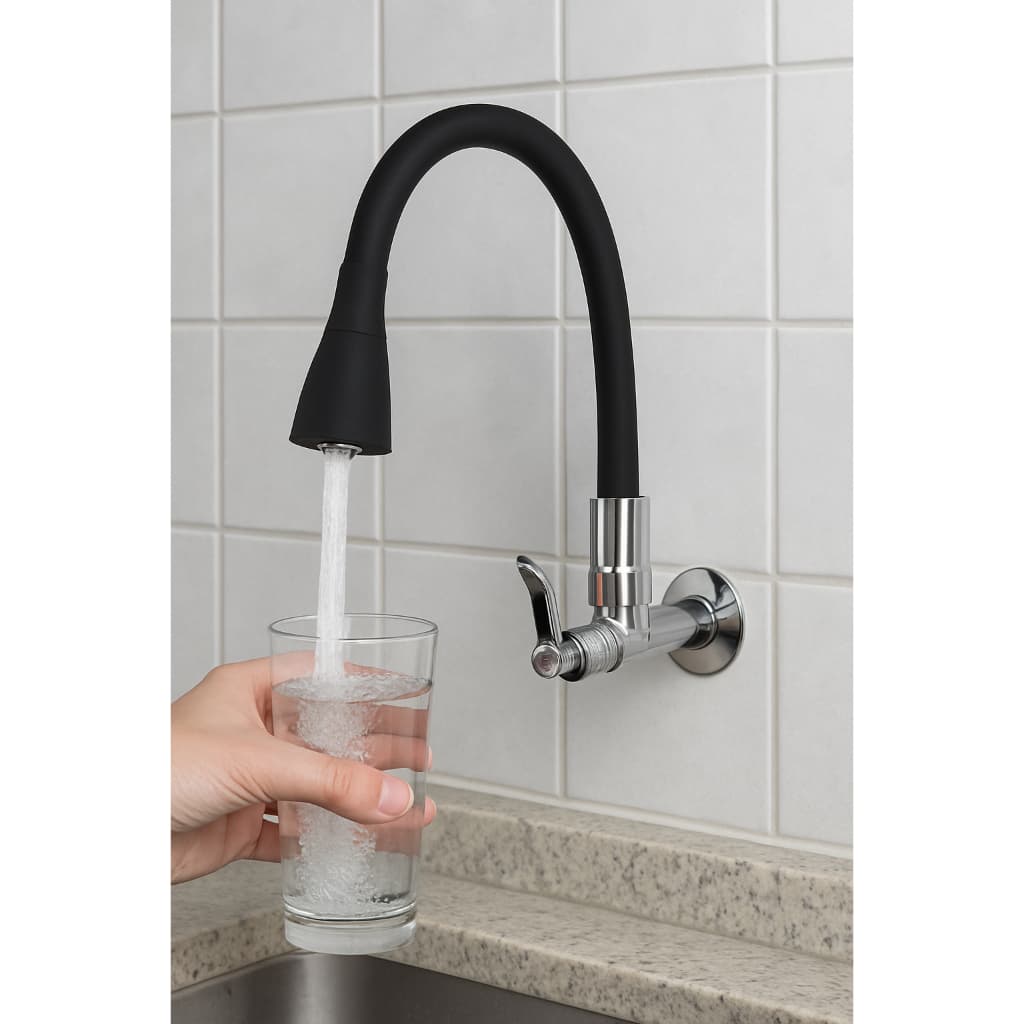 Torneira Flexível para Cozinha Preta Parede Gormet Silicone Jato Duplo Móvel Articulada Cromada Desing Moderno Resistent