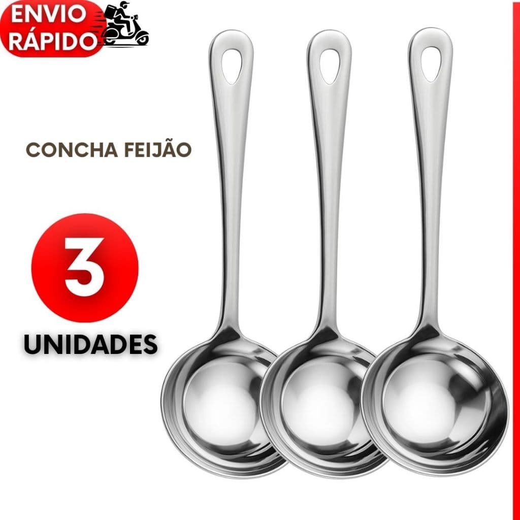 Kit 3 ou 2 un Conchas Concha para Feijão Aço Inox Premium Utensílio Cozinha Restaurante Buffet