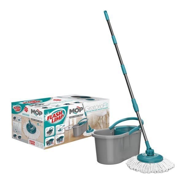 Mop Giratório Fit Balde 8 Litros Esfregão com Cabo Inox e Refil FlashLimp