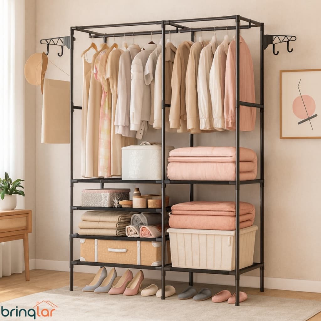 Guarda Roupa Portátil Arara Multifuncional com Cabideiro e Sapateira