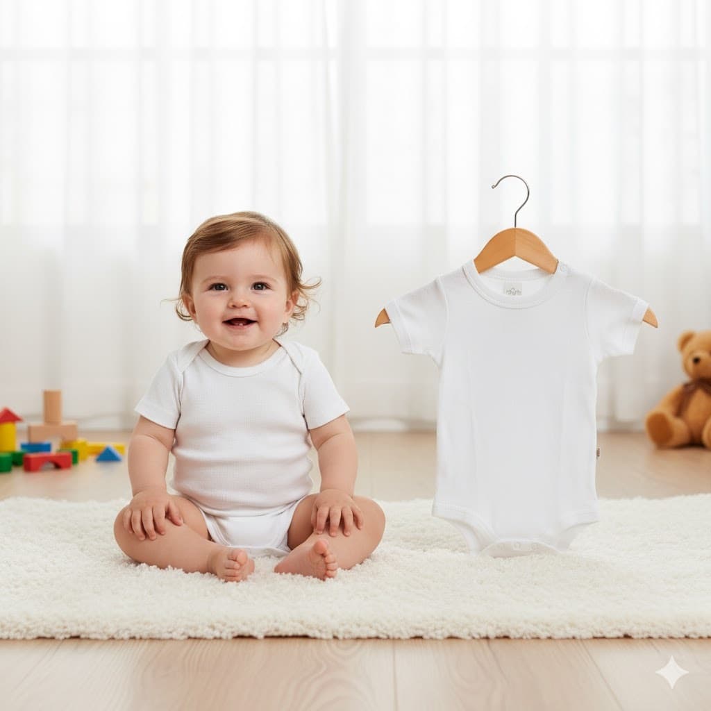 Kit 2 Body Infantil Branco Manga Curta em Malha Canelada - Baby Duck - 100% Algodão