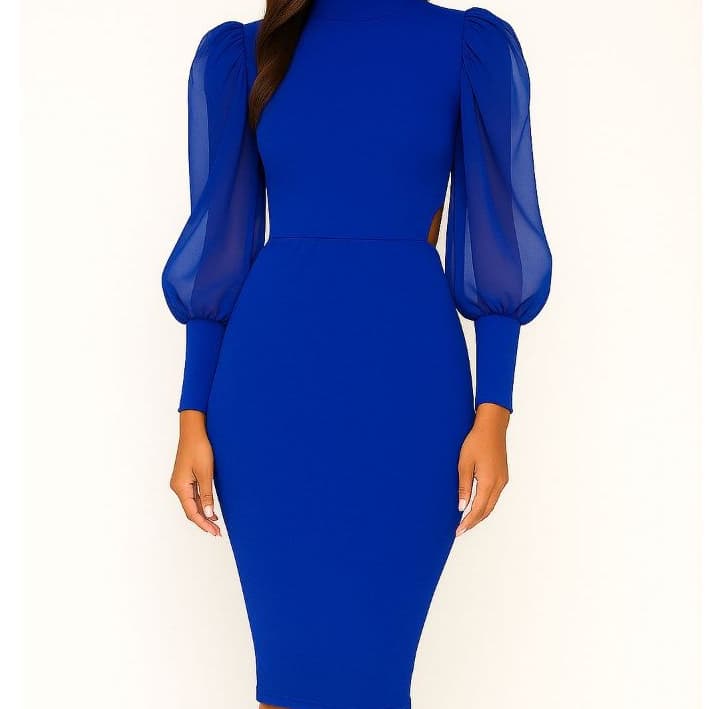 Vestido feminino manga bufante tule tecido suplex  elegante tendencia