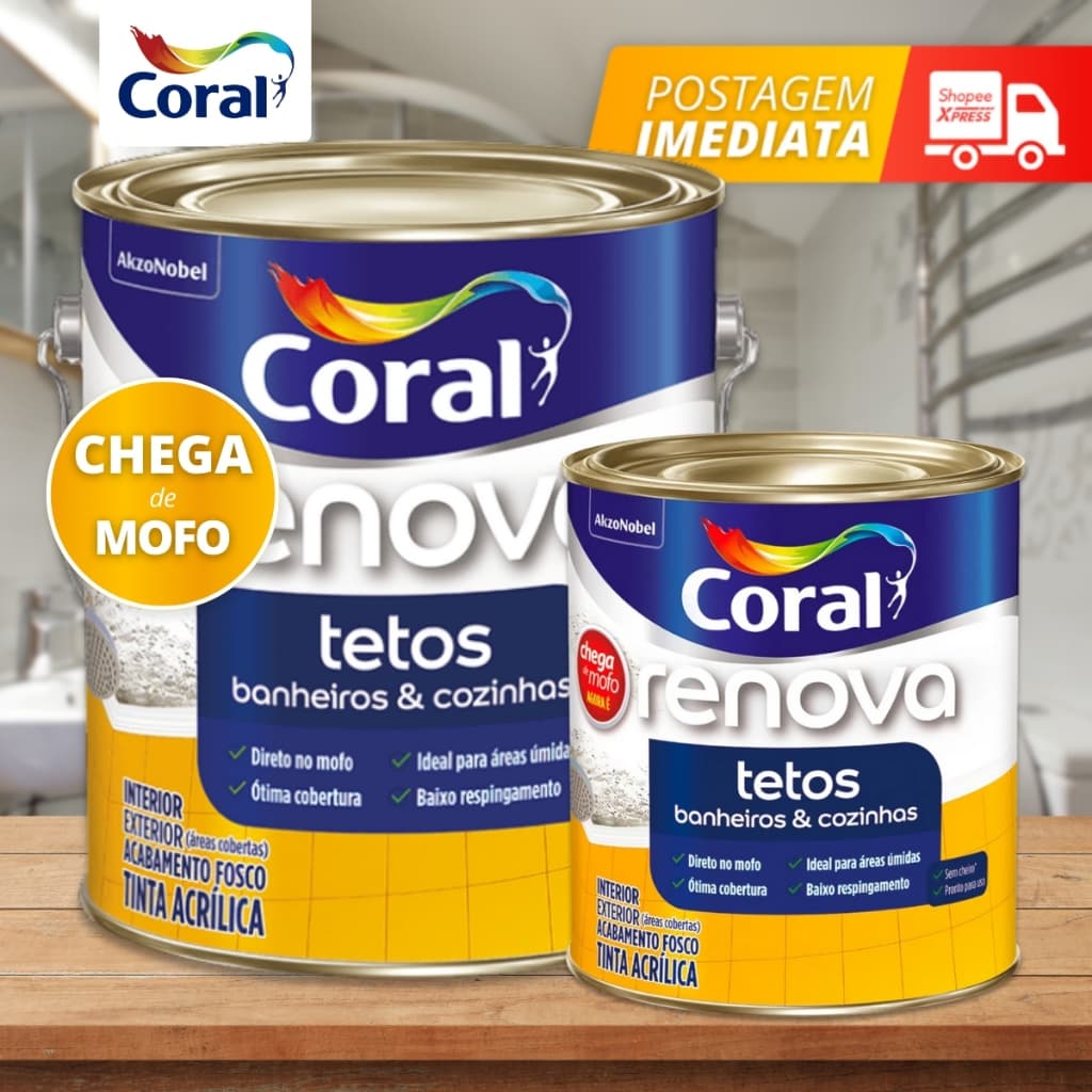 Renova Tetos Anti Mofo Banheiros e Cozinhas Branco 900ml e 3,6L Coral