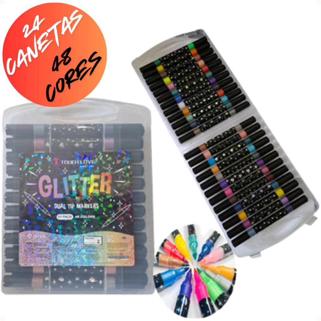24 Canetas Hidrografica Com Glitter Ponta Dupla 48 Cores Ref.: JF-494