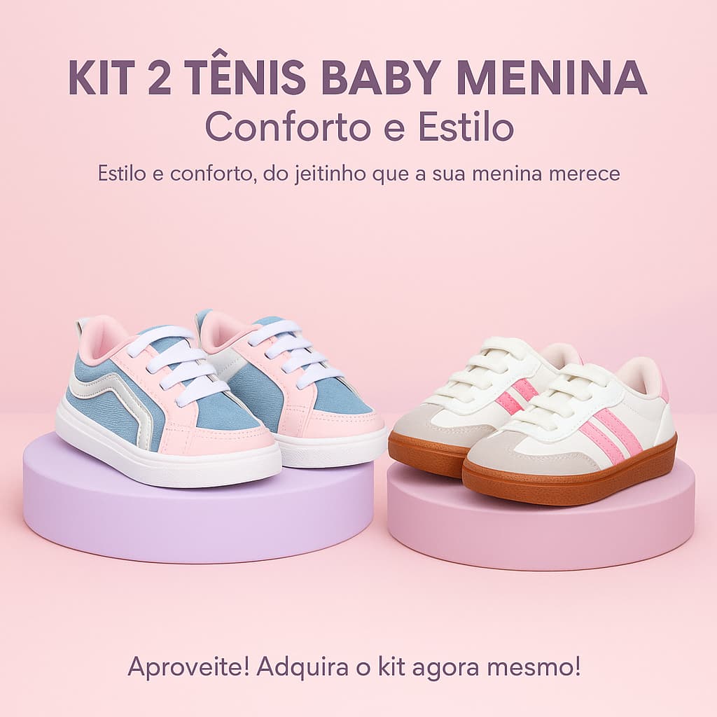 Kit 2 Tênis BABY Menina – Estilo e Confortáveis do Jeitinho Que a Sua Menina Merece - APROVEITE!