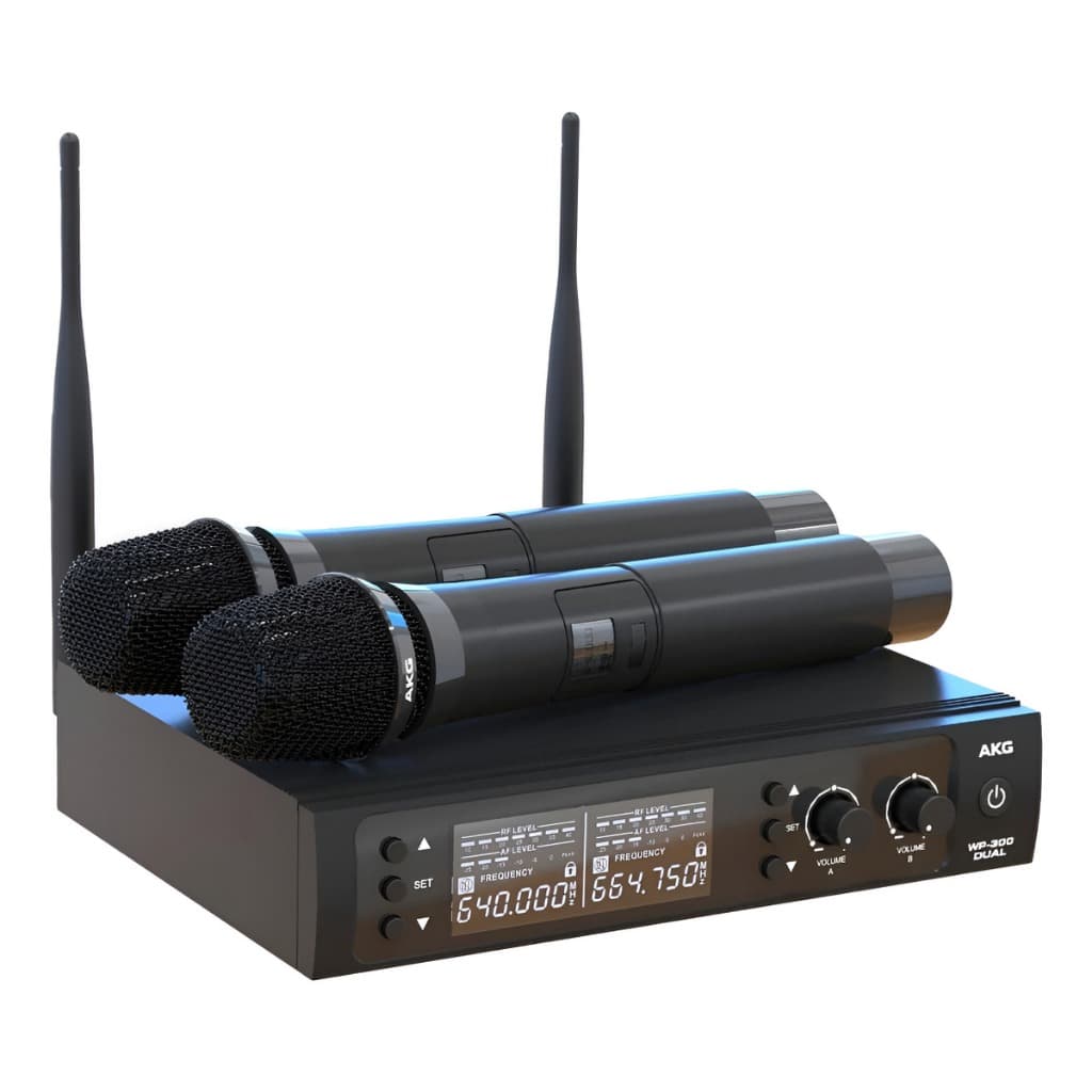 Microfone de Mão Duplo AKG Sem Fio Profissional WP300-Dual Bastão Dinâmico Cardióide Antena Dupla