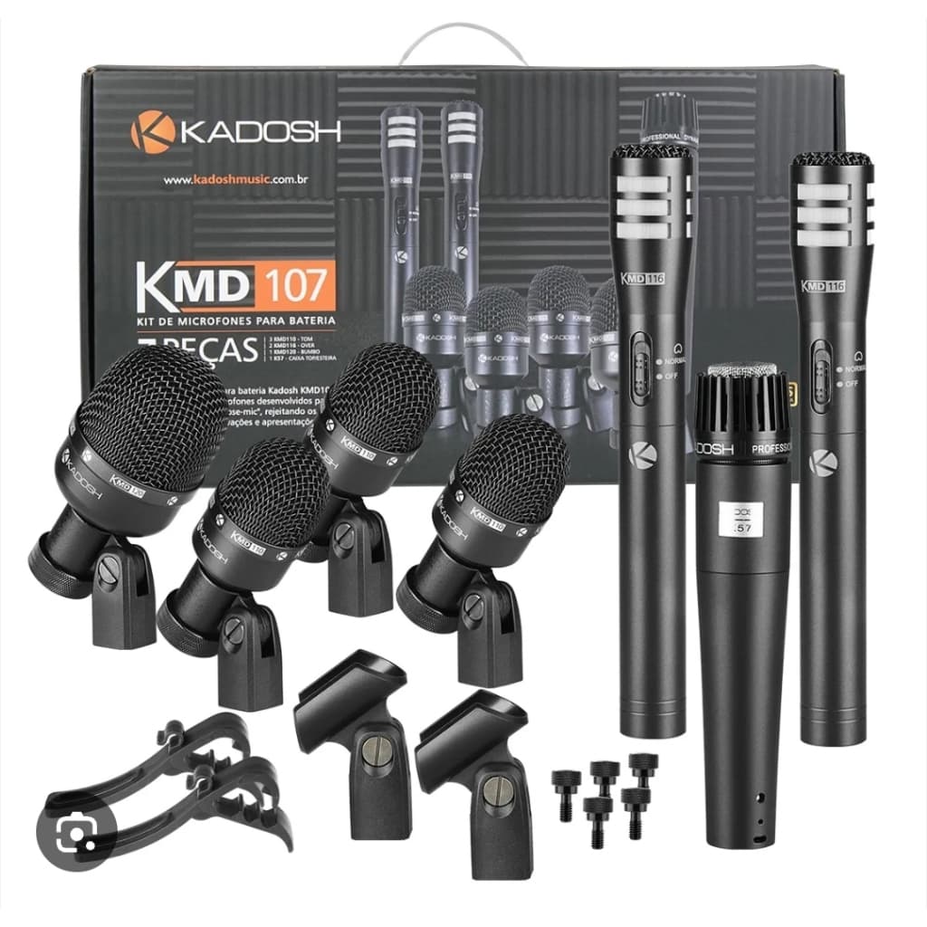 Kit Microfone Kadosh  P/ bateria Profissional 7 Peças KMD-107