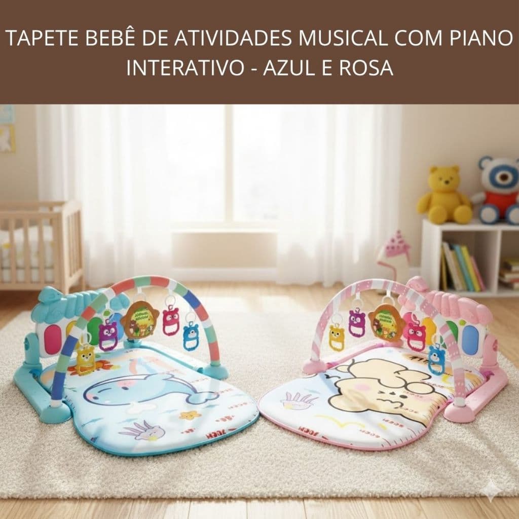 Tapete Musical Brinquedo Sensorial Bebê de Atividades Musical com Piano Interativo - Rosa e AZUL