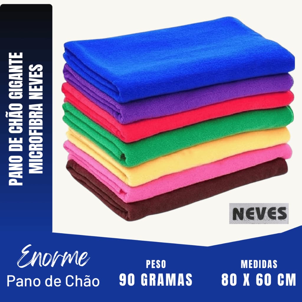 1 un Pano Microfibra Grande Limpa Seca Automotivo Chão 60x80 Cor Multicores