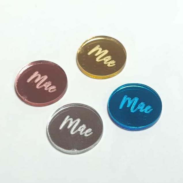 Kit 50 Apliques Redondo 2cm Mãe Em Acrílico Espelhado Para Decoração