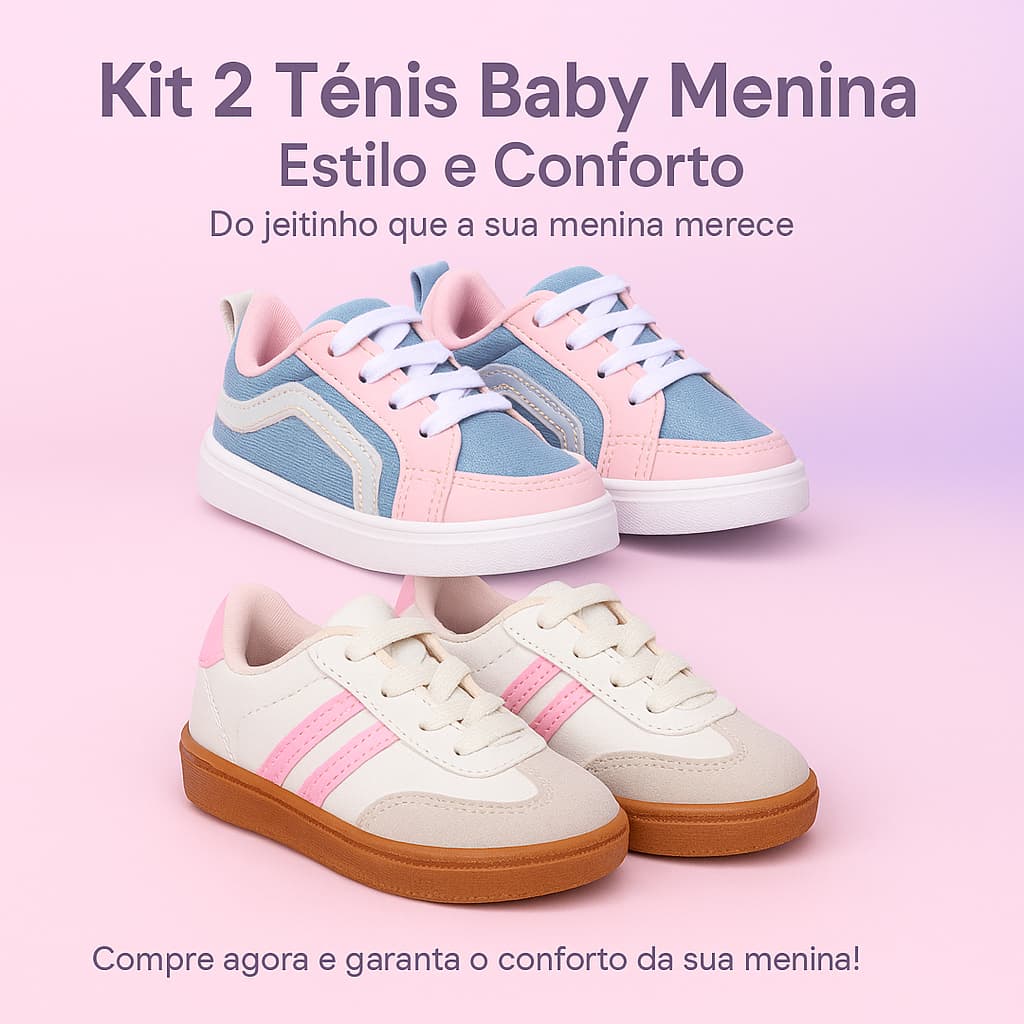 Kit 2 Tênis Bebe Menina – Conforto e Estilo em Dobro - Compre Agora; Entrega Rápida
