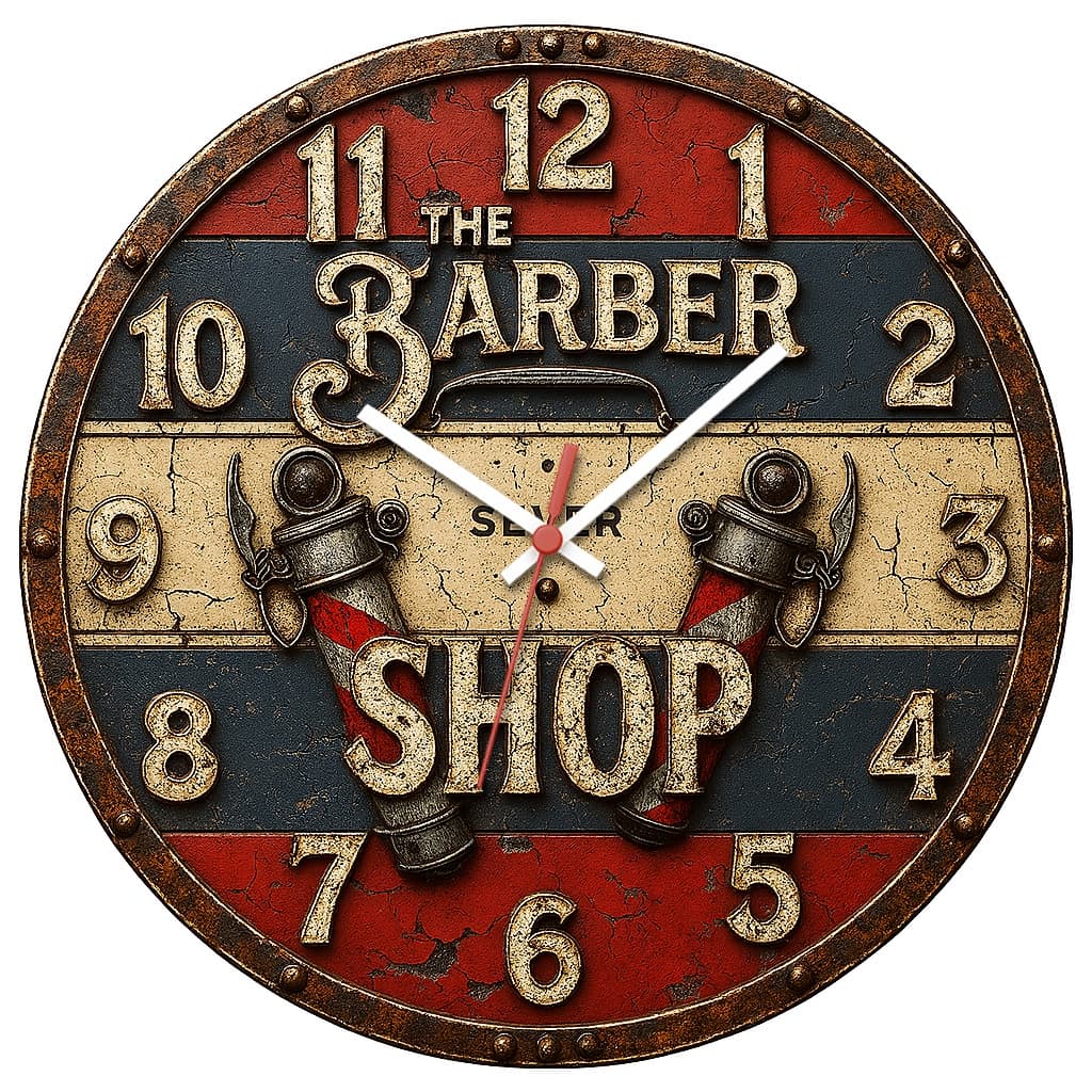 Relógio de Parede Decorativo Barbearia Pendulart 29cm Adesivado Silencioso