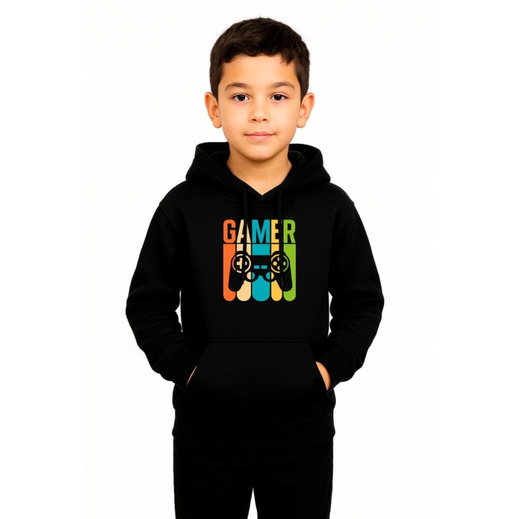Blusa de Moletom Infantil Gamer Relaxado Canguru Com Capuz Macio Quente