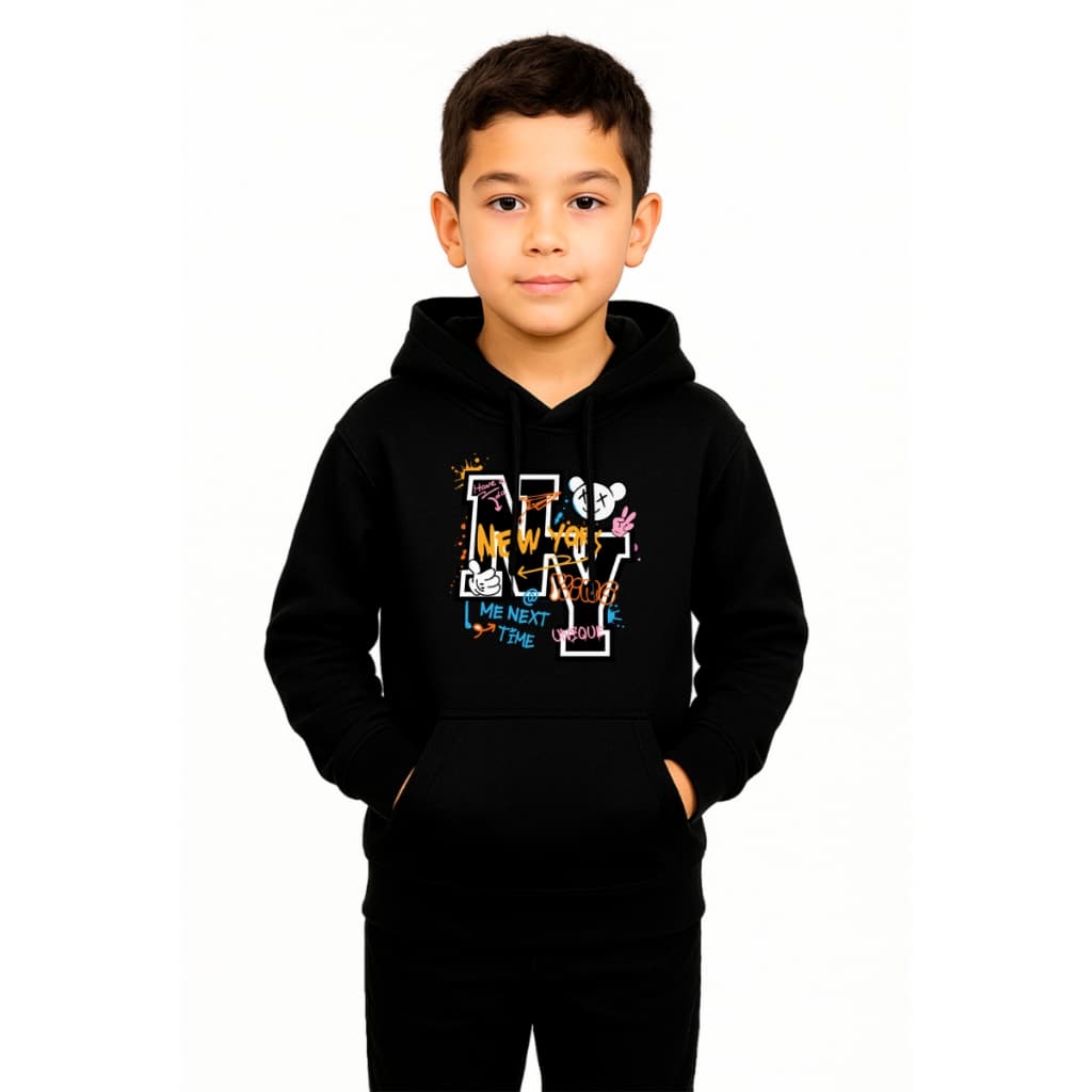 Blusa de Moletom Infantil New York Relaxado Canguru Com Capuz Macio Quente