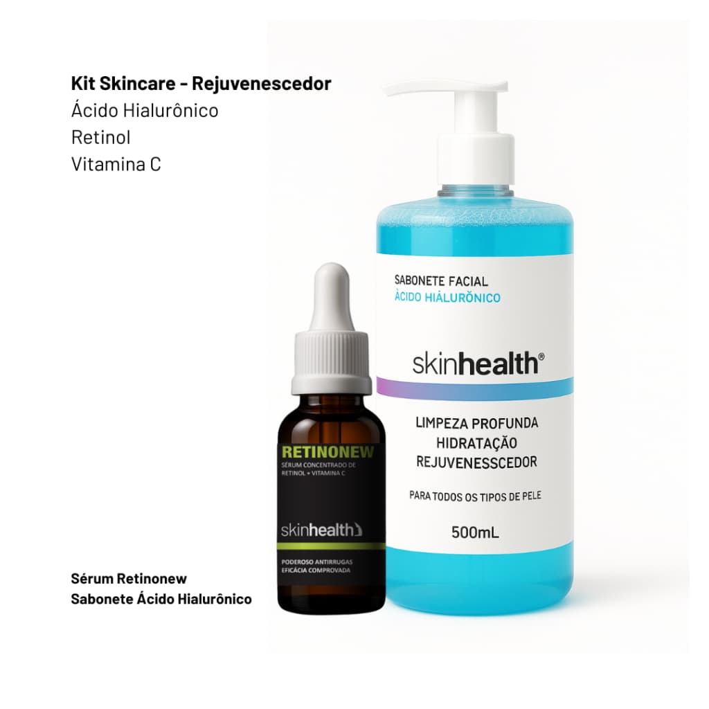 Kit Skincare - Retinol, Vitamina C, Hialurônico - Sabonete e Sérum Facial Skinhealth
