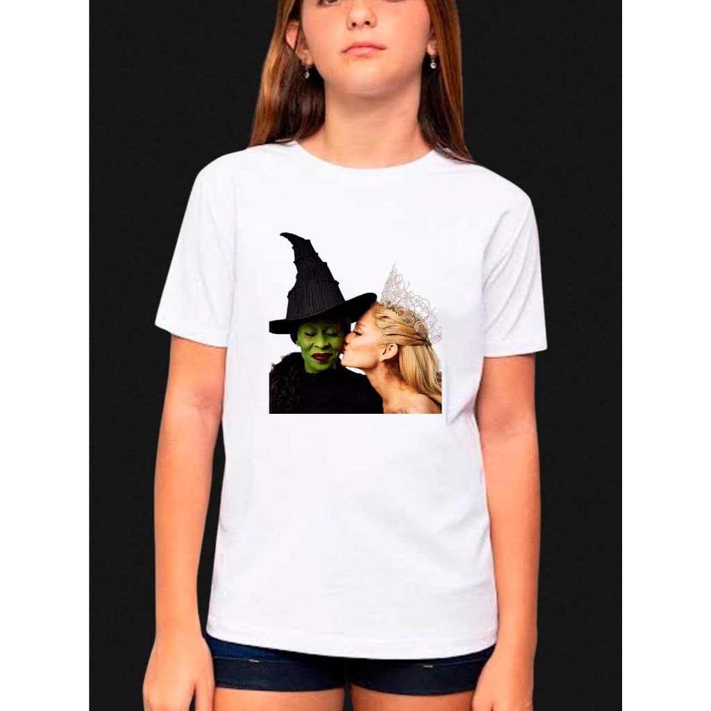 Camiseta 100% algodão branca  o filme:  Wicked: Parte 2 Musical/Fantasia Glinda x Elphaba OZ cidade esmeralda
