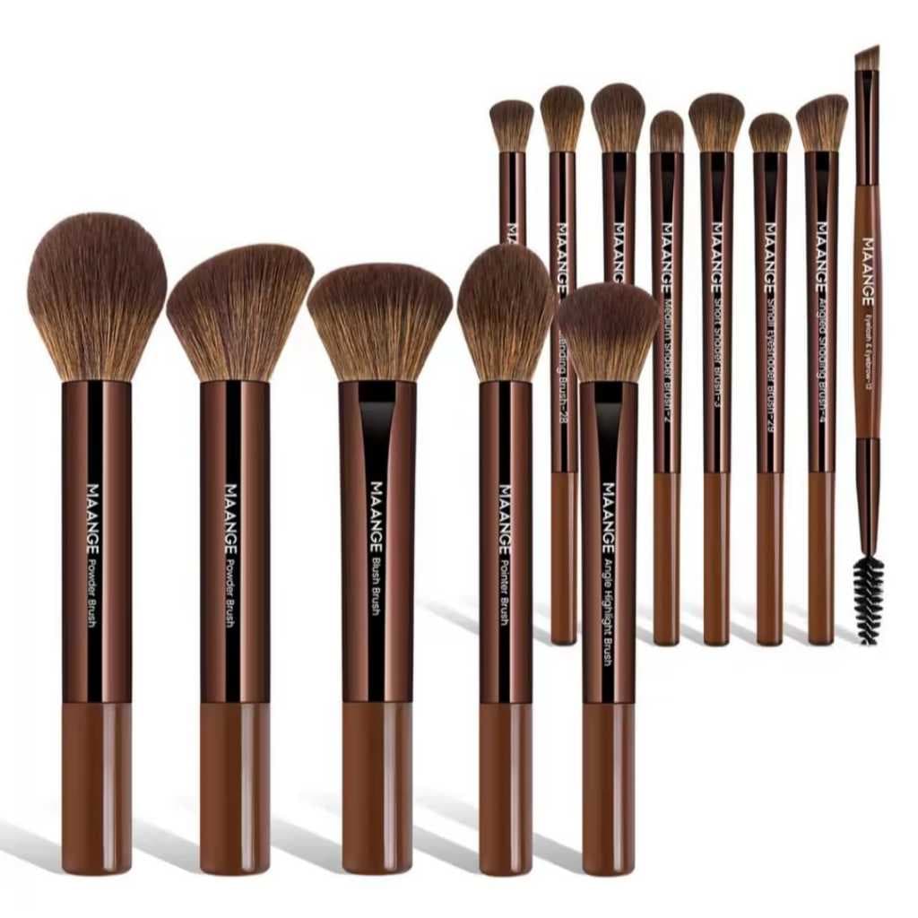 Kit 13 Pincéis Profissionais de Maquiagem MAANGE – Para Rosto e Olhos