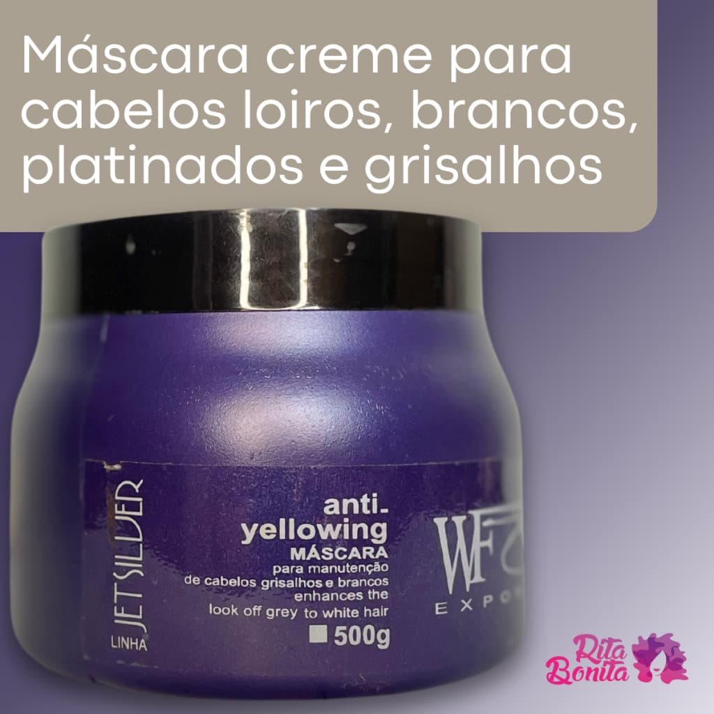 Creme Máscara Matizadora para Cabelos Brancos, Loiros, Grisalhos e Platinados WF Jet Silver 500g