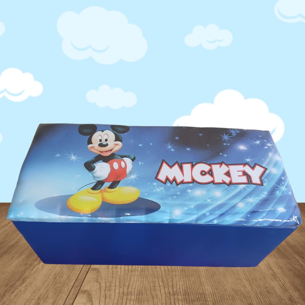 Baú infantil Mickey Mouse Disne.y Puff Baú Guarda Brinquedos 90 cm Decorado Puff Organizador
