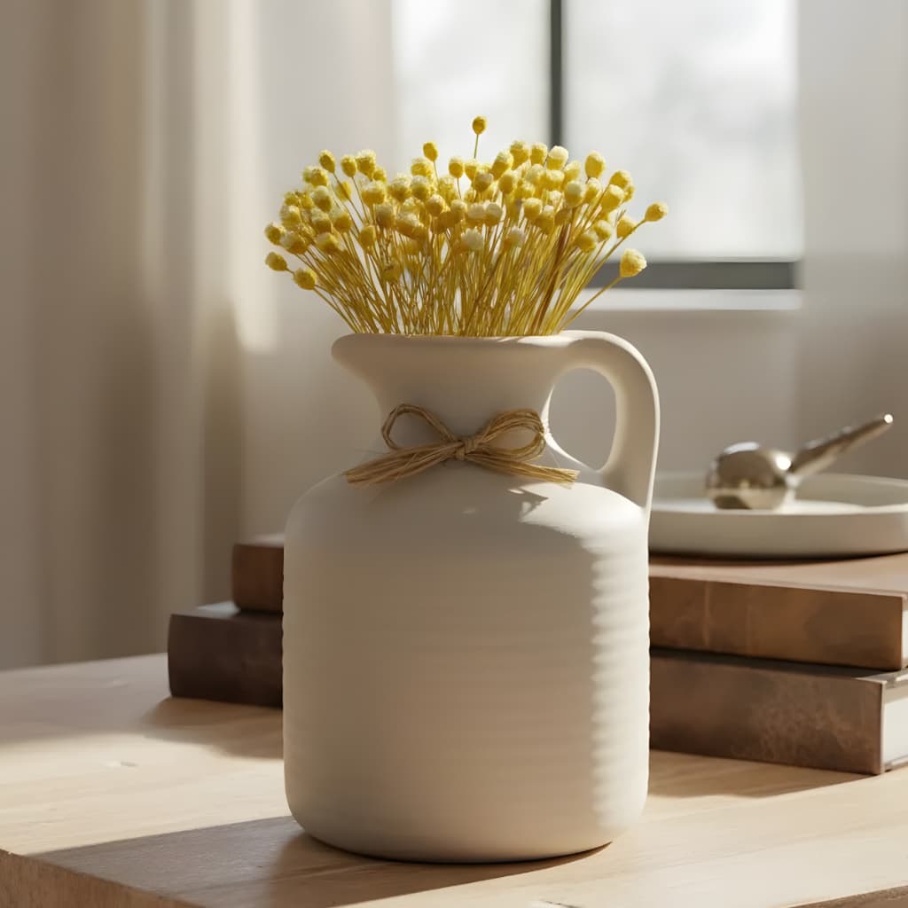 Vaso Jarro Decorativo Em Ceramica Com Flores Secas