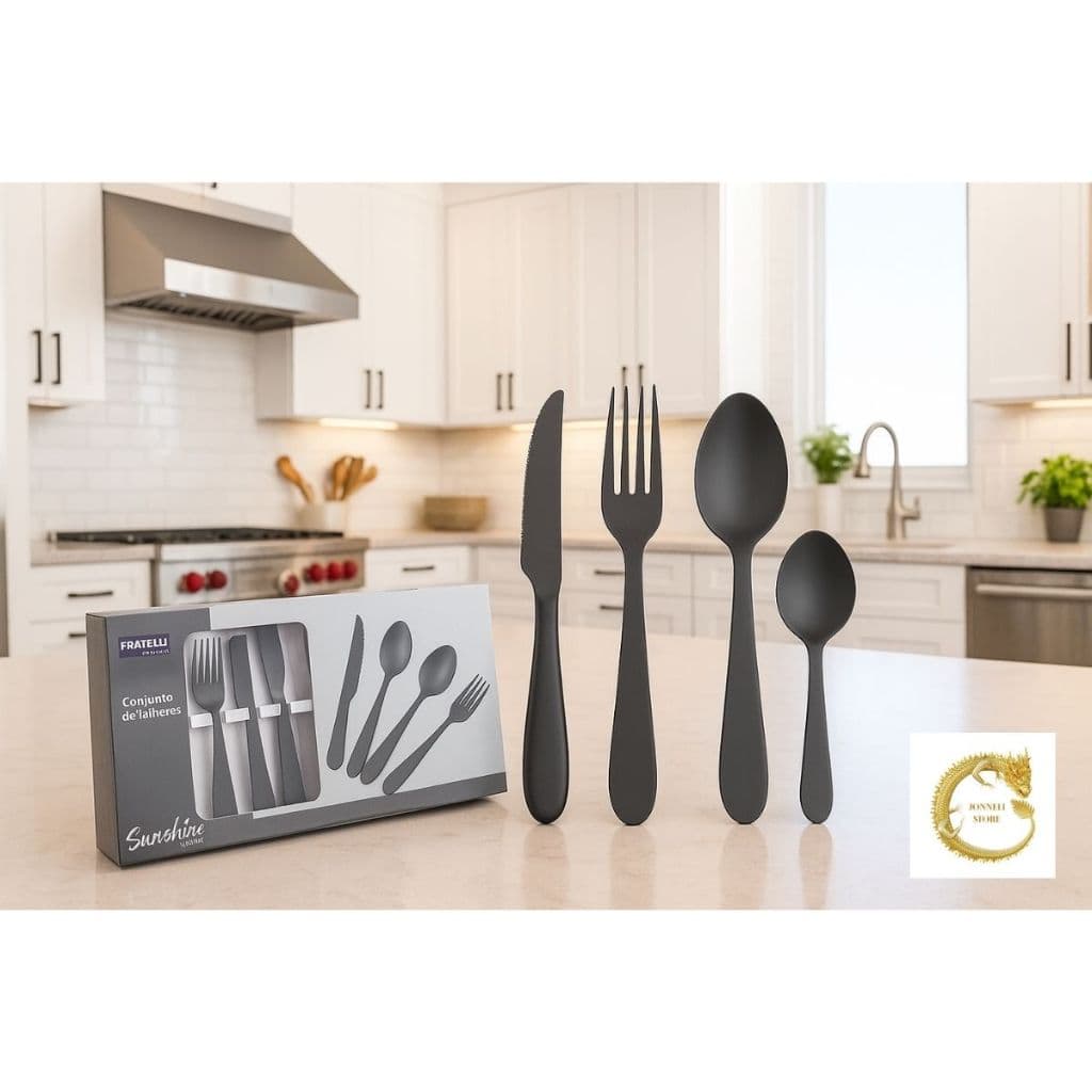 Jogo Talheres Inox 24 Pecas Faqueiro Completo Resistente Design Elegante Black Sunshine
