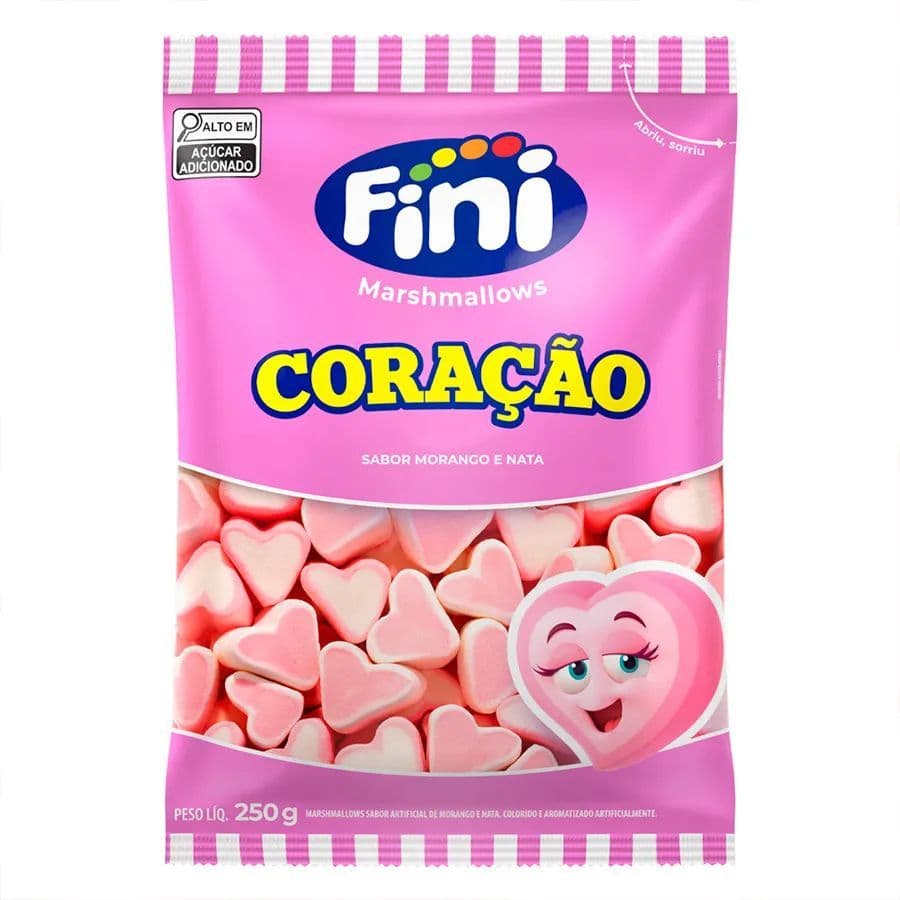 Marshmallow Fini Coração 250g Sabor Morango e Nata Original | Bala de Gelatina Macia