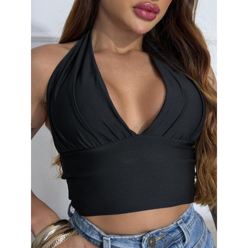 Cropped Feminino Com Decote Frente Única Moda Blogueira Tendencia Natal Ano Novo