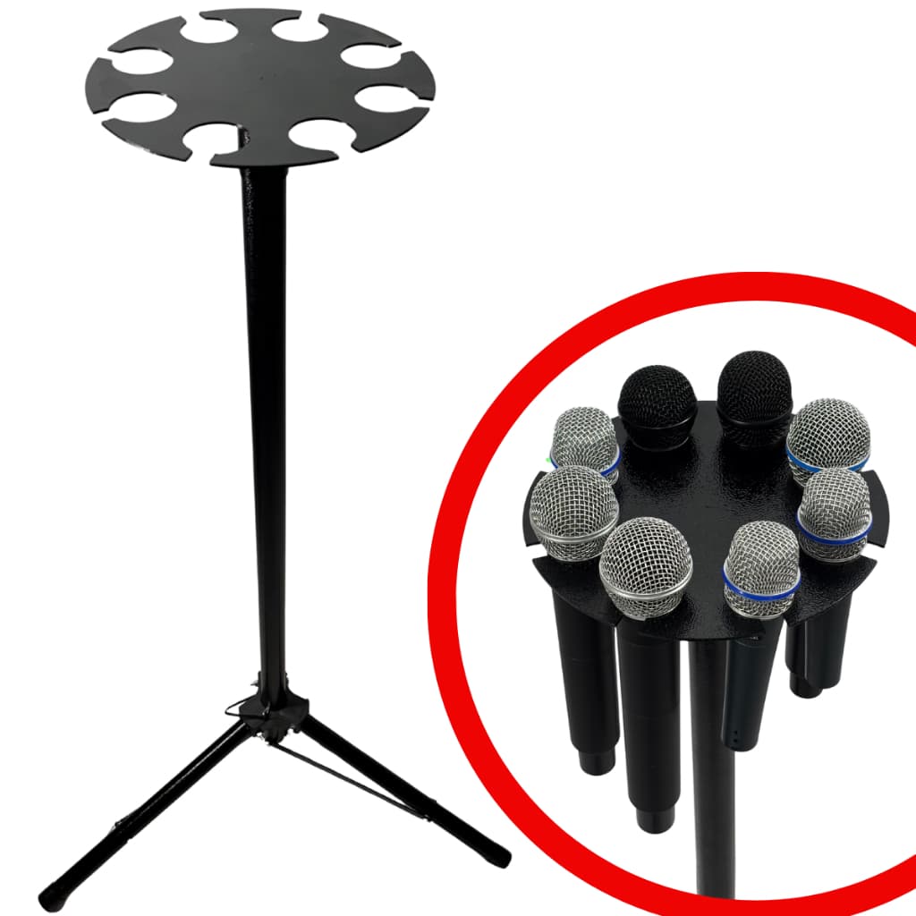 SUPORTE PARA MICROFONE COM FIO E SEM FIO REFORÇADO RESISTENTE DE FERRO P/ 8 MCROFONES DESCANSO