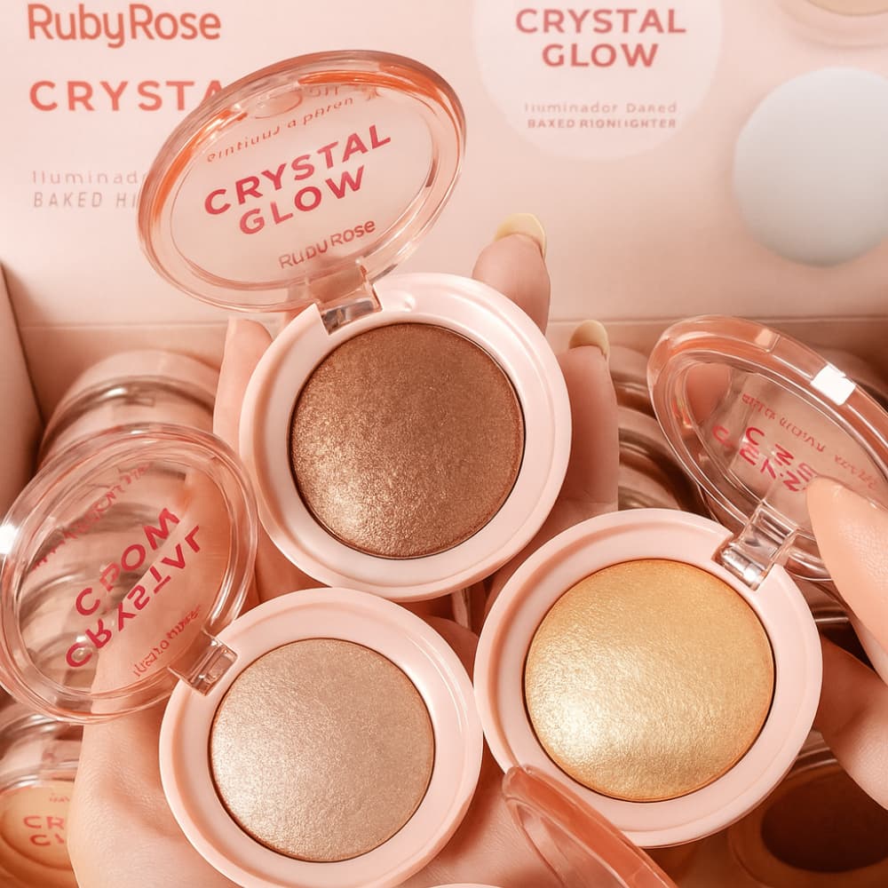 Iluminador Facial Baked Crystal Glow Ruby Rose Maquiagem Efeito Natural Alta Pigmentação