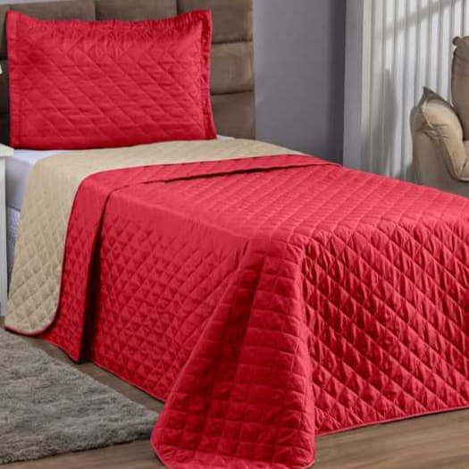 Kit Cobre Leito Realeza Cama Solteiro Colcha Dupla Face 02 Peças Promoção ! Vermelho Com Palha