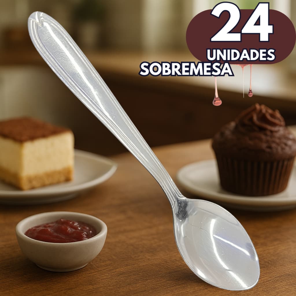 Colher Sobremesa Aço Inox 24 Unidades Talher Para Servir Doces Sorvete Pudim Gelatinas Mesa Cozinha