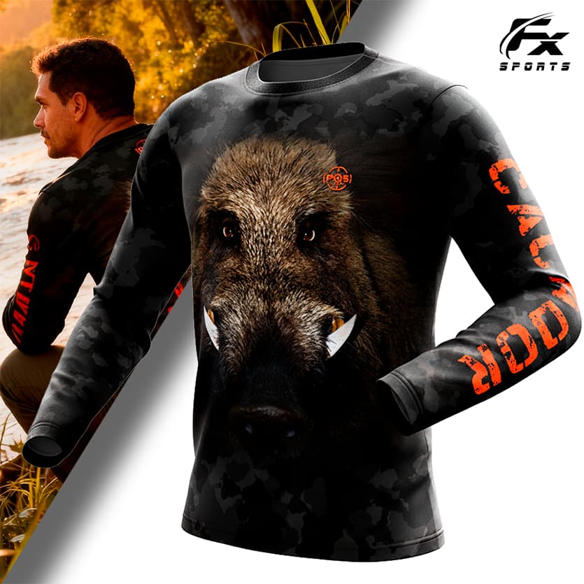 Camisa Camiseta Caça e Pesca Pqs Caçador Hunter Military Camuflado Javali Ref 05 Uv50+