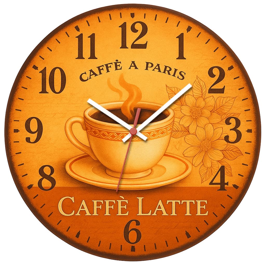 Relógio de Parede Decorativo Café 1 Pendulart 29cm Adesivado Silencioso