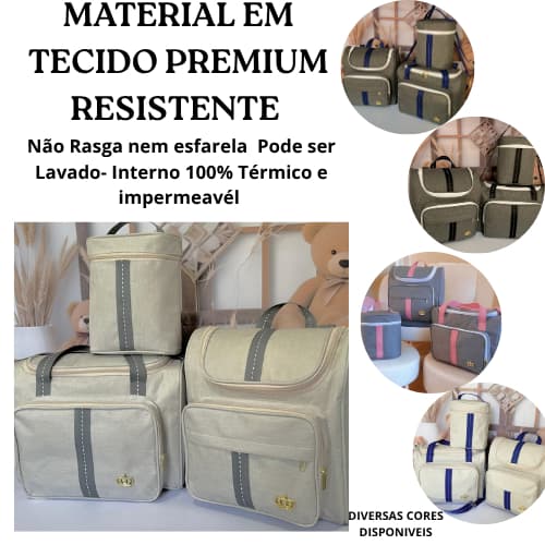 Linha Silver  Bolsas maternidade impermeáveis térmicas e com porta Mamadeira Kit completo