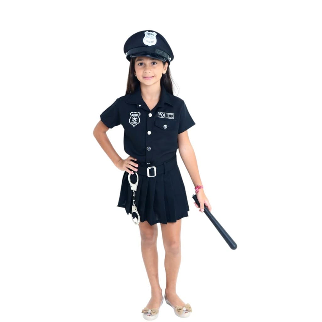 Fantasia Policial Infantil Feminina + Acessórios - Cosplay Polícia