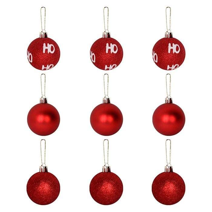 Kit 9 Bolas de Natal Vermelhas Nº5 Decorada Ho Ho Ho Glitter  Mistas Papai Noel Ho Ho Ho