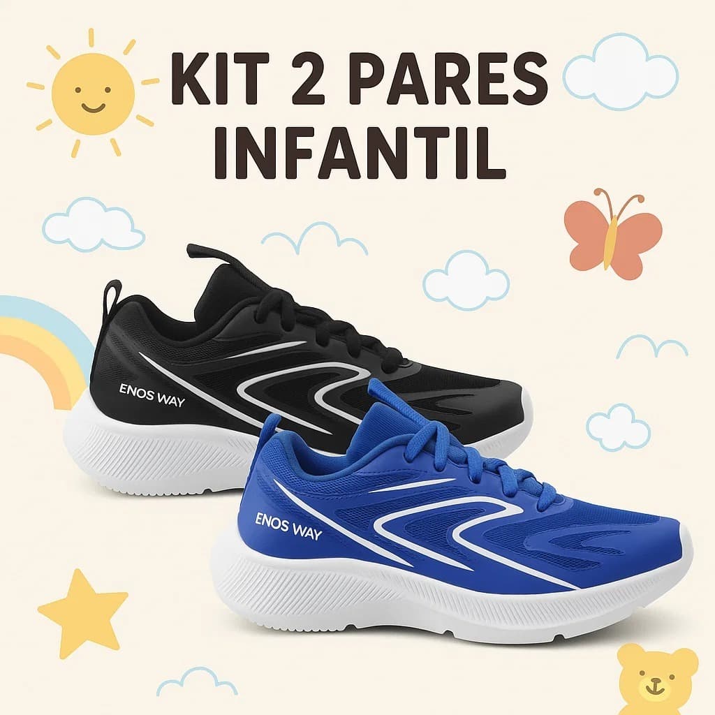 Kit 2 Pares Combo Tênis Infantil Confortável Escolar Esporte Dia a Dia menina menino