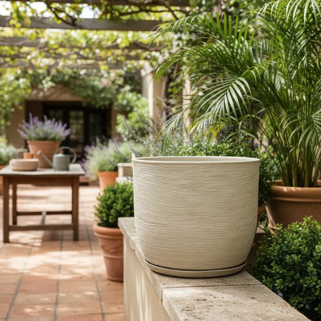 Vaso Bojo Escovado Redondo N2 Textura Rustica Polietileno Premium Planta Jardim Flor 36,5x31cm