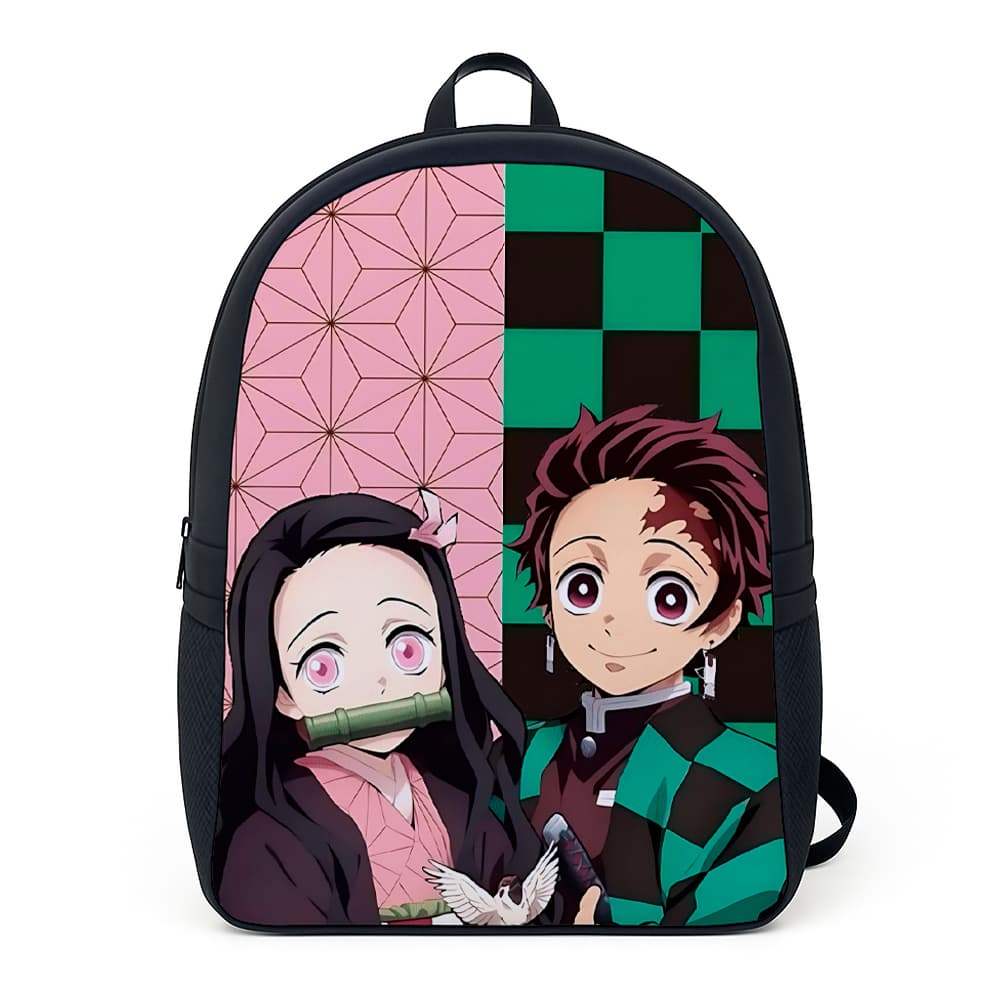 Mochila Escolar Estampada Mochila Escolar demon Slyer Anime Nezuko e Tanjiro Alça Reforçada de Lona Infantil Juvenil