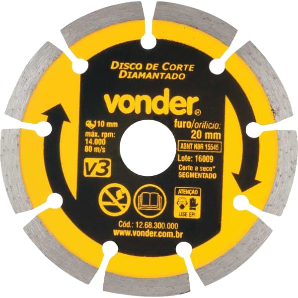 Disco de Corte Diamantado Vonder Marmore Granito Ceramica 110mm,  furo de 20 mm, anel contínuo, E1