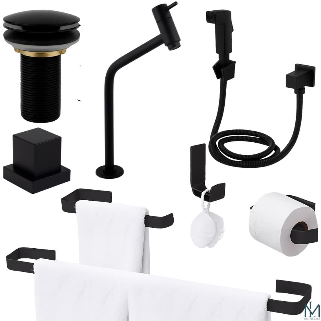 Kit Acessórios de Banheiro Preto +Torneira Link+ Ducha Higienica+Acabamento Deca Metal+Valvula Click