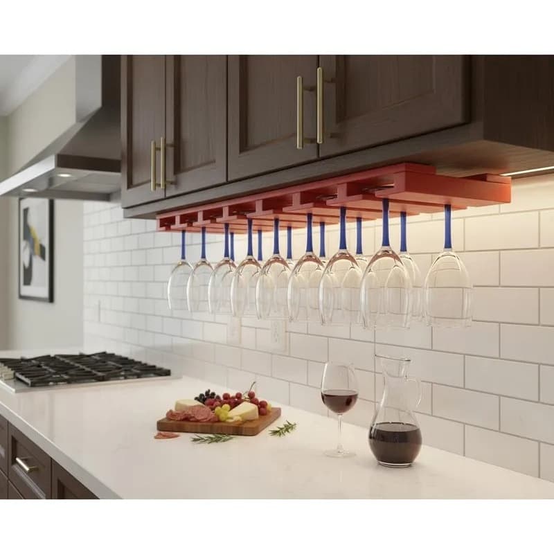 Porta Taças Reto Suporte Decorativo para Adegas Bar Vermelho Laca