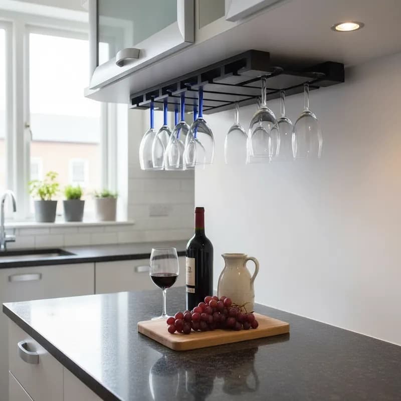 Porta Taças Reto Suporte Decorativo para Adegas Bar Preto Laca