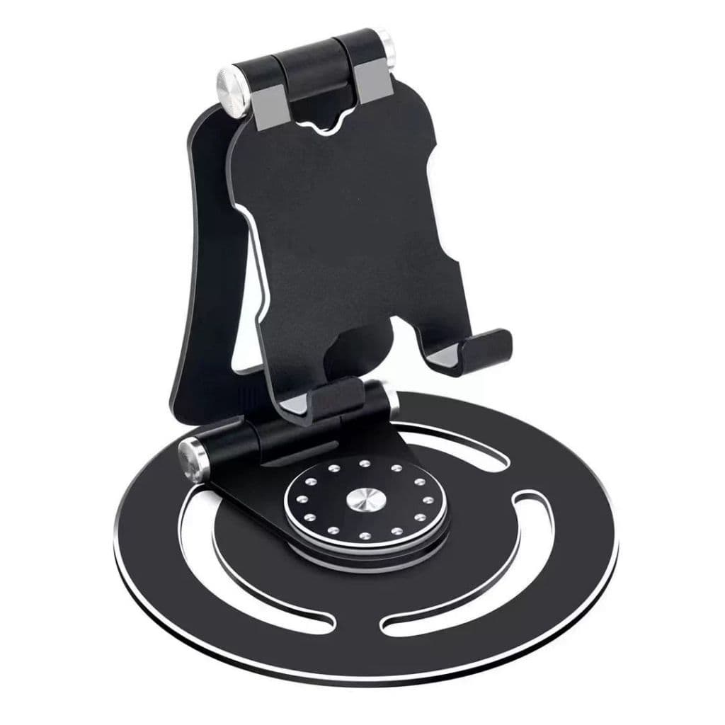 Suporte de Mesa em Metal com Base Giratória 360° Compatível com Celulares e Smartphones Articulado