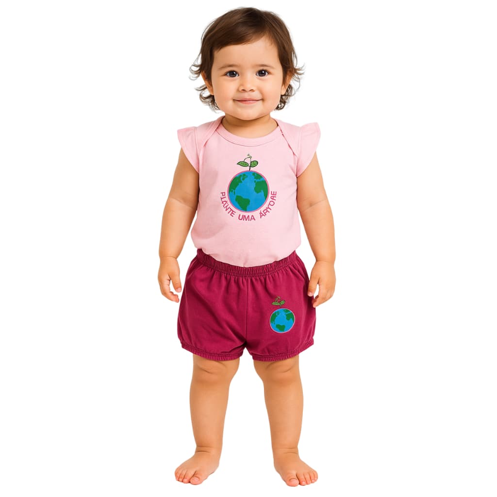 Conjunto Infantil Bebê 123 Shorts + Body Algodão Bordado