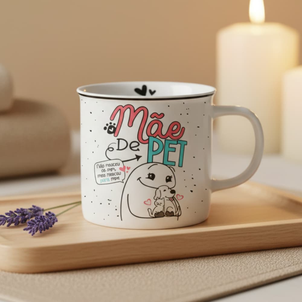 Caneca 200ml Mãe De Pet Cachorro Dog Frase Não Nasceu De Mim Amor Carinho Estampa Delicada Fofa